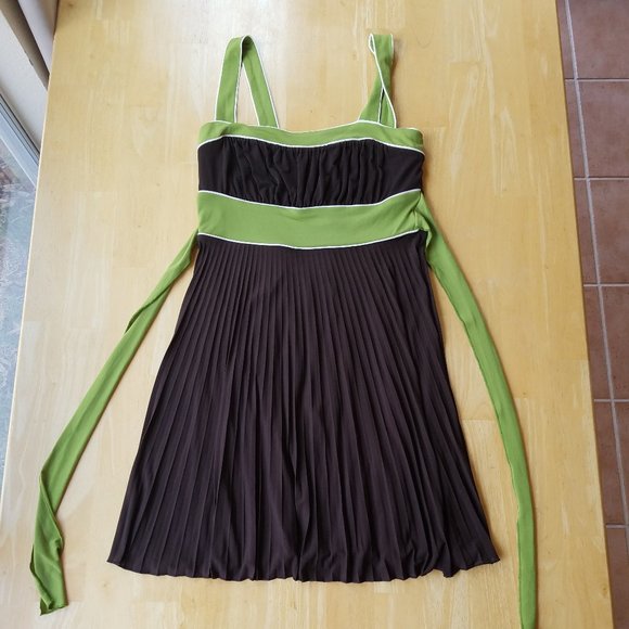 NWT Miss Bisou Large Green and Brown Sleeveless Dress - Picture 9 of 13